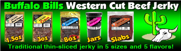 Buffalo Bills Western Cut Beef Jerky - Traditional thin-sliced jerky in 5 sizes and 5 flavors