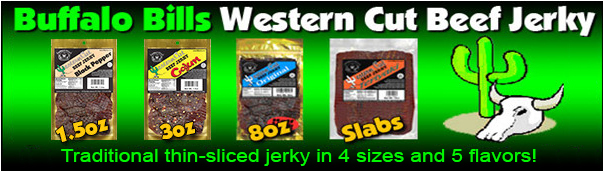 Buffalo Bills Western Cut Beef Jerky - Traditional thin-sliced jerky in 5 sizes and 5 flavors