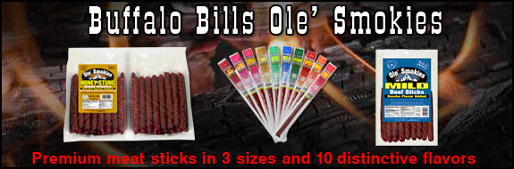 Buffalo Bills Ole' Smokies - Premium meat sticks in 3 sizes and 10 distinctive flavors