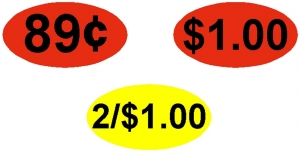 Price Stickers - $2.00 and Below (1,000 Per Roll)