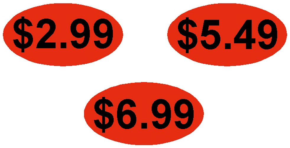 Price Stickers - Oval Neon Price Stickers Over $2.00